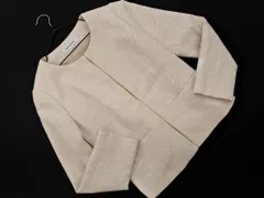 NATURAL BEAUTY BASIC ナチュラルビューティーベーシック ツイード ラメ ノーカラー ジャケット sizeL/ベージュ ■◇ レディース