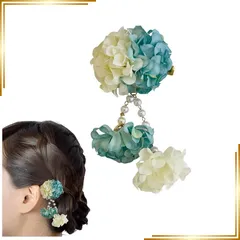 【新品】 ［＆JuJu］ 髪飾り 浴衣 【選べる8カラー】 花 着物 和装 小物 【小ぶりでさりげなく】 (ミントブルー＊アイボリー) 1