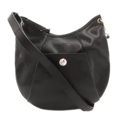 ロンシャン LONGCHAMP ショルダーバッグ 肩掛け レザー ロゴ 刻印 ボタン 黒 ブラック /FF ■GY11