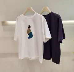 キャラクター レディース 半袖 Tシャツ 白/ネイビー