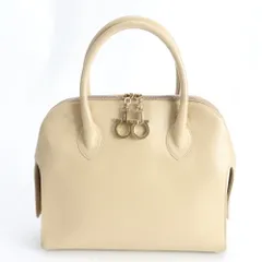 サルヴァトーレフェラガモ ガンチーニ レザー ハンドバッグ トート ベージュ ゴールド 金具 レディース REE DT43-6【中古】