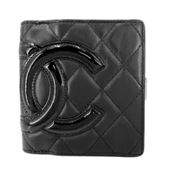 シャネル 二つ折り財布 レディース マトラッセ カンボンライン ミニ財布 コンパクトウォレット ココマーク CHANEL ラムスキン  エナメル   ブラック 黒 ピンク シルバー金具【中古品】