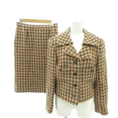 ハナエモリ HANAE MORI セットアップ テーラードジャケット タイトスカート 11 オレンジ グレー 千鳥格子柄 ダブルブレスト /YJ ■GY60