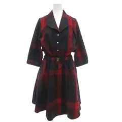 レディアゼル REDYAZEL タグ付き 七分袖ワンピース ひざ丈 フレア ベルト付 チェック F 赤 レッド 紺 ネイビー /GV ■GY59