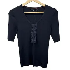 Burberry Black Label(バーバリーブラックレーベル) 半袖セーター サイズ38 M レディース美品  - ダークネイビー Vネック/フリル