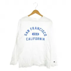 チャンピオン CHAMPION Tシャツ M 白 ホワイト ロゴプリント 丸首 長袖 /MN28 ■ECA002