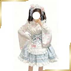 【新品】 [CAWILXHA] ロリータ服 ワンピース コスプレ衣装 和風 水色 ピンク 姫袖 長袖 森ガール ゆめかわいい コスチューム ハロウィン 仮装 （M,青いセット） 1