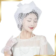 【新品】 [LONTG] ヘッドドレス ウエディング ベール 花嫁 ブライダル帽子 トーク帽 羽 お花 髪飾り 礼装帽子 おしゃれ ドット メッシュ レース 手袋 レディース カクテルハット 冠婚葬祭 社交ダンス ハロウィン クリスマス パーティー コスプ 0
