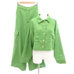 アズールバイマウジー AZUL by moussy 美品 セットアップ シャツジャケット カーゴパンツ FREE 黄緑 ライトグリーン 無地 /SJ ■GY58