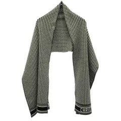 Christian Dior クリスチャンディオール ハウンドトゥースロゴストール  ブラック×ホワイトのサムネイル