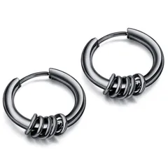 swars ピアス 5連リング メンズ レディース フープ リング 金属アレルギー対応 両耳セット (17mm, ブラック) 1