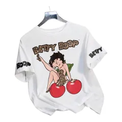 Betty Boop　ベティちゃん　Tシャツ　チェリー柄　さくらんぼ柄　ヒョウ柄　ベティブープ　半袖　ユニセックス　ファッション　可愛い　アメコミ　キャラクター　レトロ　ギフト　プレゼント　海外製品