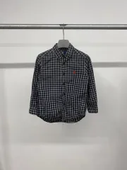 (4Y) ポロ ラルフローレン キッズ ブラック CHECK ロングスリーブ Tシャツ