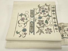 最終 紗絽 手描き 更紗文様 単衣 盛夏 名古屋帯 正絹 お仕立上り 白地 最終 紗絽 手描き 更紗文様 単衣 盛夏 名古屋帯 正絹 お仕立上り 白地