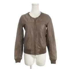 ジャーナルスタンダード JOURNAL STANDARD レザージャケット 豚革 本革 36 茶 ブラウン ノーカラー 長袖 リブ裾 /AH37 ■ECA002