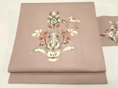 平和屋着物●塩瀬　九寸名古屋帯　花鳥文　金彩　正絹　逸品　CABE3675dy