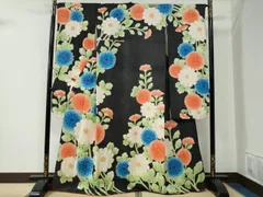 平和屋着物●名門　藤娘きぬたや・総絞り　振袖　枝菊文　黒地　正絹　逸品　CABE2213yc