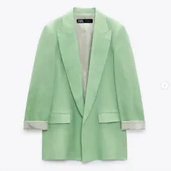 レディース ZARA リネン 麻 ノンボタン ブレーザー ジャケット