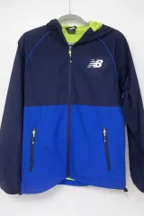 ニューバランス ランニング ジップアップ フード ウィンドブレーカー ジャケット ネイビー ブルー バイカラー M