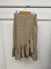(M) レディース ZARA ハウンドトゥース ギンガムチェック フリル スリット ボタンダウン スカート