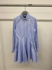 (8Y) ポロラルフローレン キッズ ガールズ オックスフォード コットン シャツ ワンピース