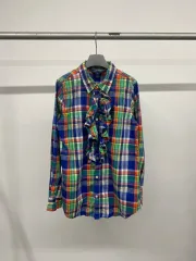 (12Y) ポロ ラルフローレン キッズ チルドレン フリル チェック カラ シャツ ロングスリーブ