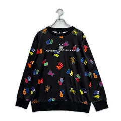 中古 メンズ サイコバニー Psycho Bunny スウェット XL 黒 ブラック 裏微起毛 総柄
