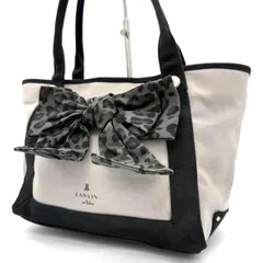 【美品】ランバンオンブルー LANVIN トートバッグ ネイビー リボン パール  紺
