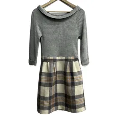 ブルーレーベルクレストブリッジ ワンピース サイズ36 S レディース美品  - ライトグレー×白×マルチ 七分袖/ひざ丈/チェック柄