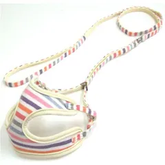 （まとめ）ストライプソフトハーネスリード 3S マルチホワイト〔×2セット〕 (犬用品/ハーネス)