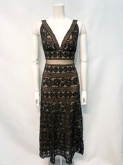 TadashiShojiタダシショージ 水色花柄レース スパンコールワンピース0