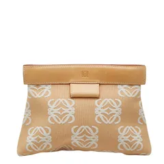 ロエベ アナグラム クラッチバッグ ベージュ キャンバス レザー レディース LOEWE【1-0260505】