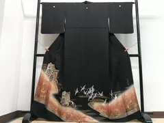 平和屋着物■豪華黒留袖　駒刺繍　吉宝源氏車　暈し染め　金彩　正絹　逸品　CABE7401xe