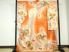 おまとめ専用オンワード 振袖 正絹 金彩 駒刺繍 オレンジ 花柄 オンワード 振袖 正絹 金彩 駒刺繍 オレンジ 花柄 鳳凰紋意匠成人式