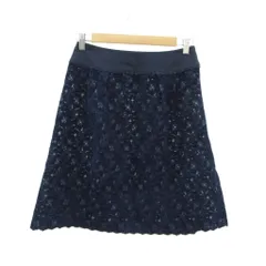 アリスバーリー Aylesbury フレアスカート ミモレ丈 9 紺 花柄 レース スカラップ /SY70 ■ECD002