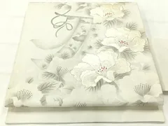 平和屋着物◎九寸名古屋帯　刺繍　几帳花文　正絹　逸品　AABH5468uk