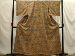 平和屋着物○上質な小紋 冊子花鳥文 金彩 鬼しぼ縮緬 正絹 逸品