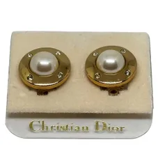 極美品 Christian Dior クリスチャンディオール イヤリング パール ストーン ラウンド ゴールド ヴィンテージ y2k パッド付き