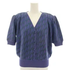 クリスチャンディオール Christian Dior プレタポルテ PRET-A-PORTER ニットカーディガン Vネック 半袖 総柄 ヴィンテージ M 青 ブルー 緑 グリーン 411OKW6 /YT ■ECD001