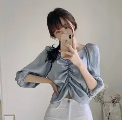 (新品) FROMDAYONE シルキーシャーリングブラウス バルーンスリーブ ゲストルック 結婚式 サテン 通勤