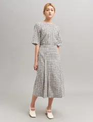 ビーンポール レディース 20年 リネン100% チェック スカート ゲストルック 通勤ルック