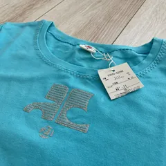 未使用 Courreges 21 Big Iconic Logo T-shirt Top Light Blue Women Size 38 クレージュ ラメロゴ Tシャツ 半袖 水色 M相当 Y2K Archive 00s 平成ギャル