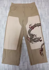 美品GALFYガルフィーデニム龍ドラゴン刺繍柄パンツベージュサイズLのサムネイル