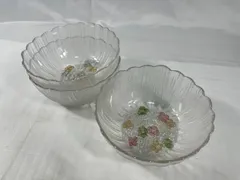 ガラス製　中鉢　3点セット　鉢　食器　ボウル　皿　サラダ　ガラス　花　花柄　カラフル　昭和レトロ　昭和　レトロ