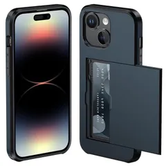 【特価セール】対応 iPhone 13/14 用 ケース カード収納 背面 米軍MIL規格 耐衝撃 アイフォン14/13 ケース ICカード収納 落下防止 全面保護 指紋防止 滑り止め 擦り傷防止 ブルー