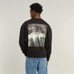 ジースター メンズ アウター パーカー・スウェット プリント G Star Gstar Back print Swt Sn44 Black ブラックのサムネイル