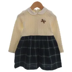 ミキハウス mikihouse タグ付き ドッキングワンピース 長袖 うさこ チェック柄 エクリュ グリーン系 100cm