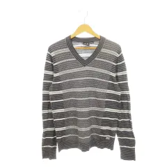 アルマーニエクスチェンジ A/X ARMANI EXCHANGE ニット セーター Vネック 長袖 ウール混 ロゴ 薄手 ボーダー S/P グレー /AH15 ■GY17