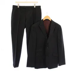 バーバリーブラックレーベル BURBERRY BLACK LABEL シングルスーツ セットアップ テーラードジャケット アウター 総裏地 テーパードパンツ スラックス ジップフライ ウール ストライプ柄 42 黒 ブラック /BB