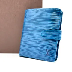 【深海の静謐を纏う】　LOUIS VUITTON　二つ折り財布 エピ ポルトビエ・コンパクト レザー コインケース　ブルー